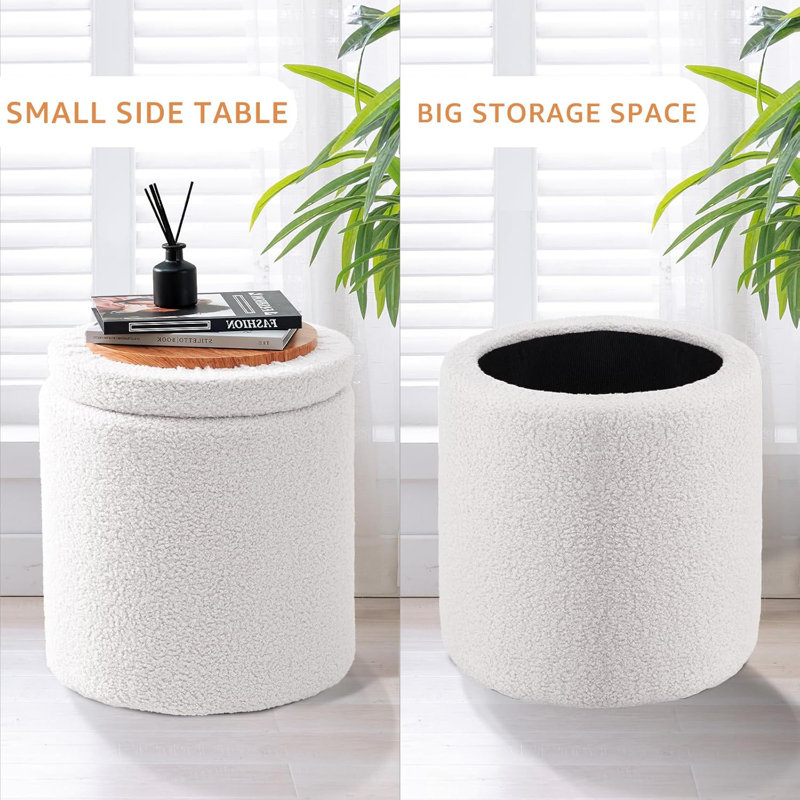 Upholstered Pouf, White