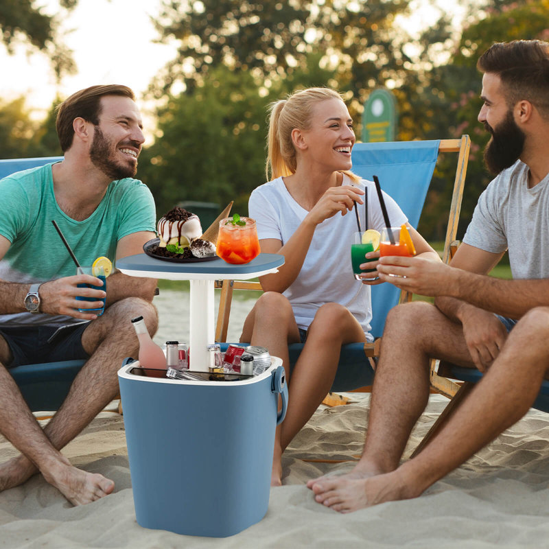 Arlmont & Co. 4 Gallon Portable Cooler Bar Table With Handle Bottle Opener & Lift Top Lid, Blue, Blue
