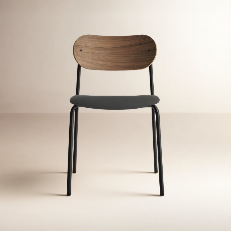 SideBySide Upholstered Dining Chair, Walnut, Maharam Meld in Panda