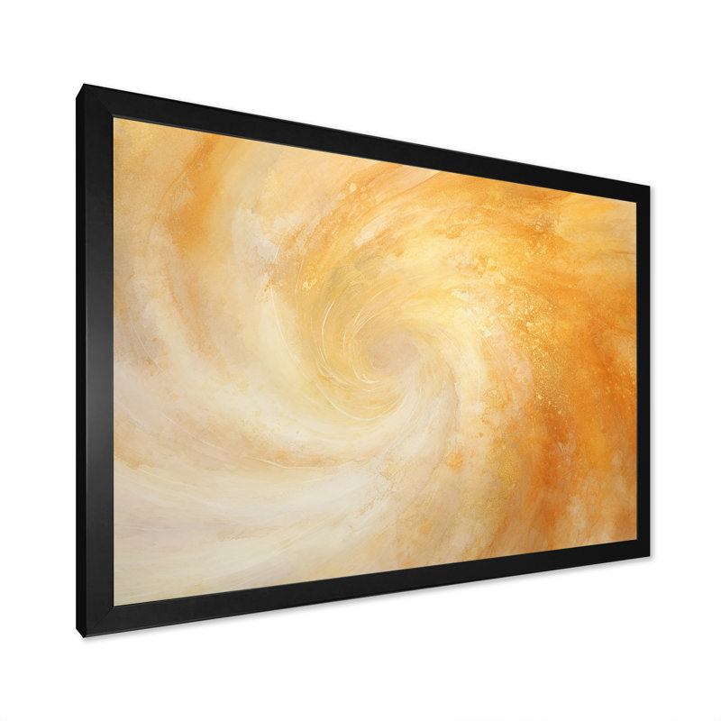 «Champagne Sunrise Spiral», art abstrait sur toile, H 12 po x l 20 po x P 1 po, Cadre simple noir