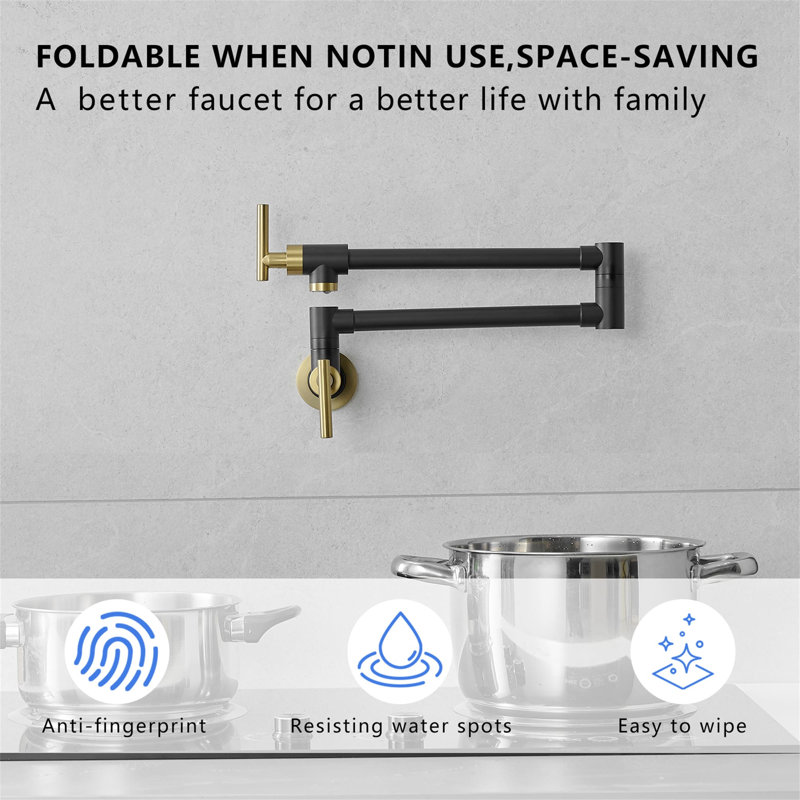 Wall Mounted Pot Filler Faucet With Double Joint Swing Arms Single Hole Folding Kitchen Faucet Stainless Steel Double Handle Kitchen Sink Faucets