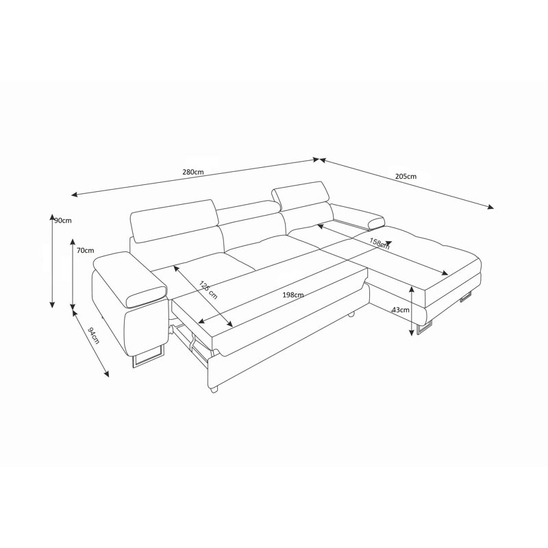 Calissa 3 Seater Corner Sofa , Navy blue - Itaka11, Right -sided