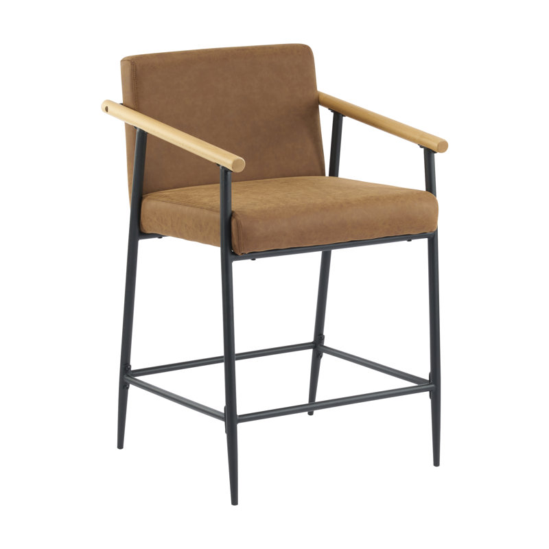 Henrik 26" Seat Height Mid-Century Modern Counter Stools with Wood Armrests