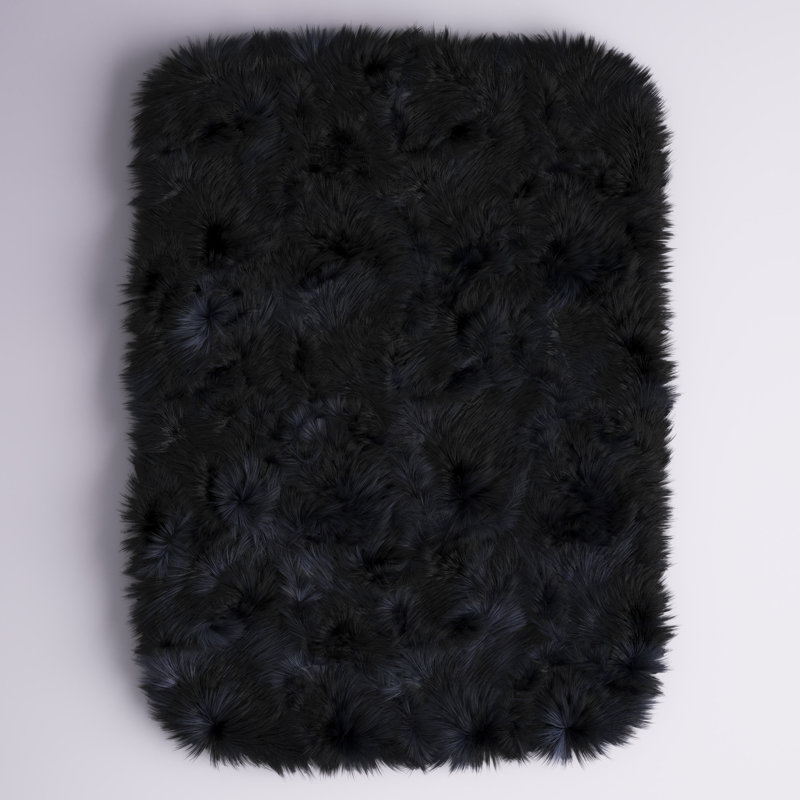 Tapis noir à poils longs lavable à la machine Diller, Rectangle 6 pi x 9 pi