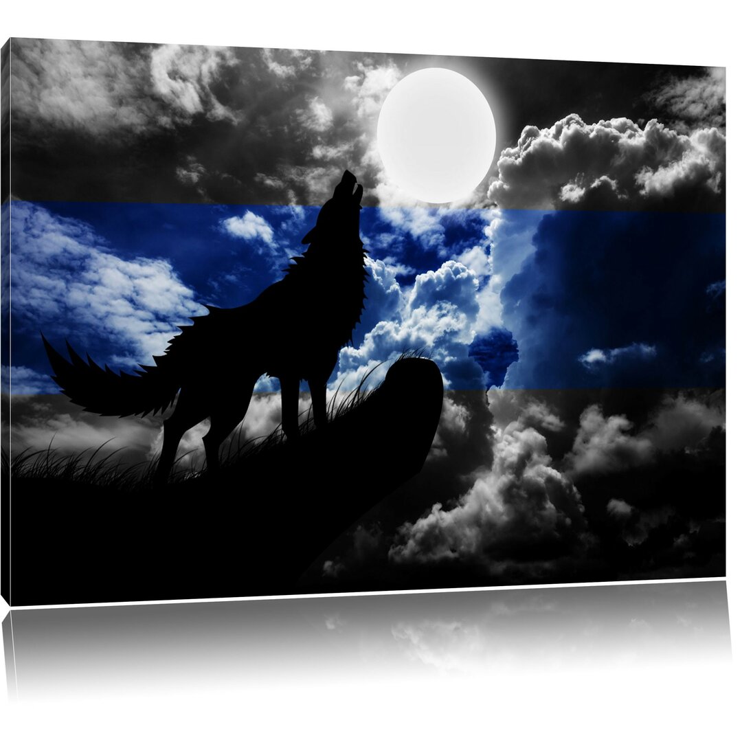 Leinwandbild Wolf Silhouette im Vollmond