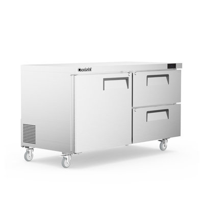 60" 15.3 Cu. Ft. Commercial Undercounter Worktop Refrigerator with Double Drawers - Stainless Steel Food Prep Station