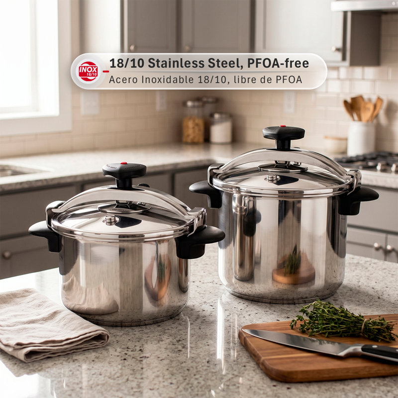 Magefesa Star 4.2-Quart Stainless Steel Pressure Cooker, Works on All Stovetops (Induction Compatible), Safety Lock & 8 PSI Cooking
