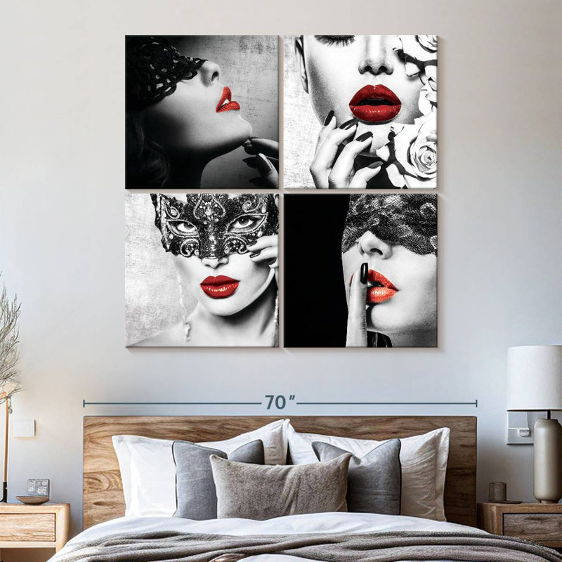 «Red Lips Pop», ensemble de 4 reproductions sur toile par L. C. Sutton Creations, H 57 po x l 57 po x P 1,25 po