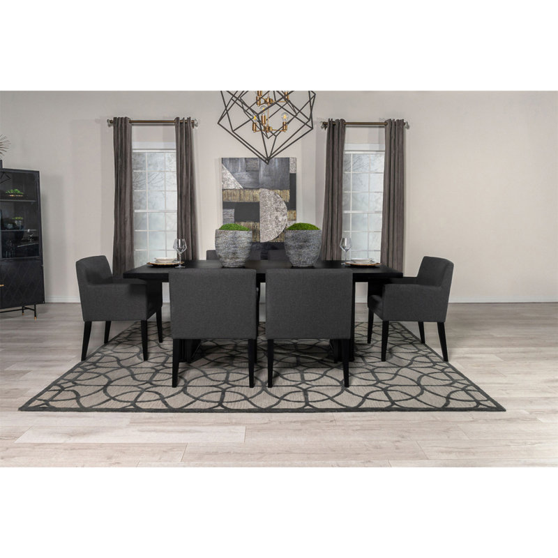 Ensemble de salle à manger 7 pièces gris anthracite et noir Houston, 7 pièces : table, 6 chaises