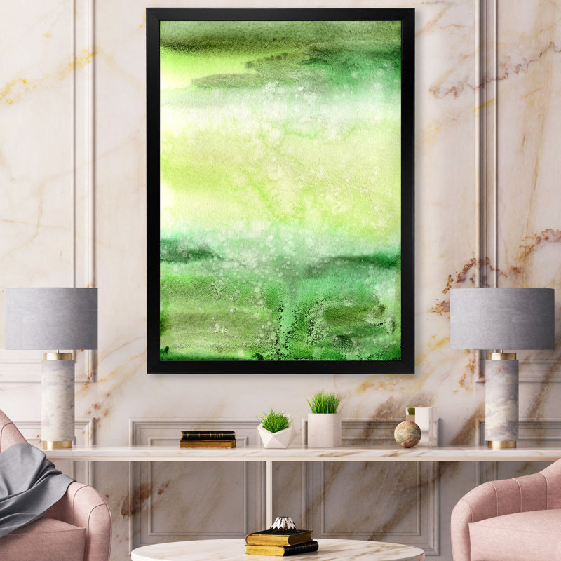 Pastel abstrait avec des taches vertes foncées et beiges - peinture sur toile à cadre flottant, H 20 po x l 12 po x P 1po