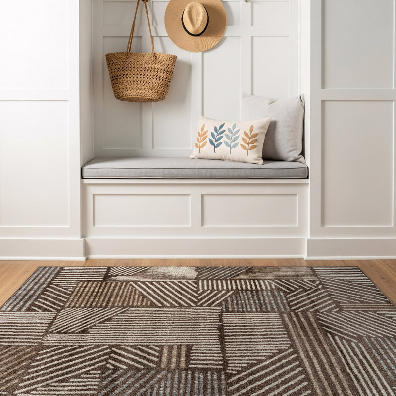 Rambo Geometric Black/Ivory Area Rug, Rectangle 3' x 5', Brown