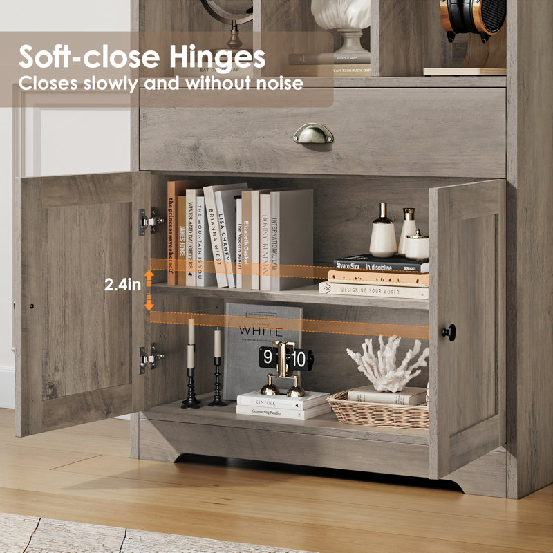 79.9"H Storage Bookcase With Drawer, Grey