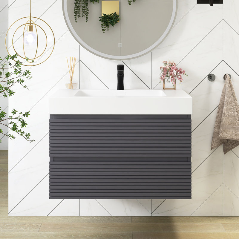 Meuble-lavabo mural 30 po avec lavabo rectangulaire intégré sans robinet