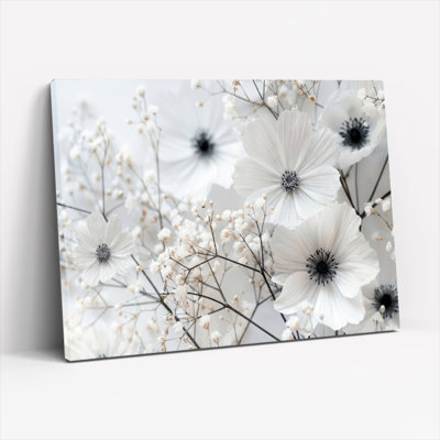 Art mural en toile Gallery Wrap pour le salon, la chambre à coucher, le bureau ou le vestibule - Décoration murale décorative avec fleurs blanches