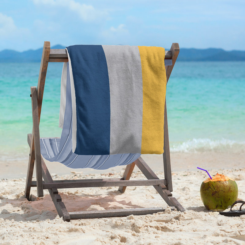 Cotton Blend Lightweight Beach Towel, Navy Blue/Cool Gray/Gold