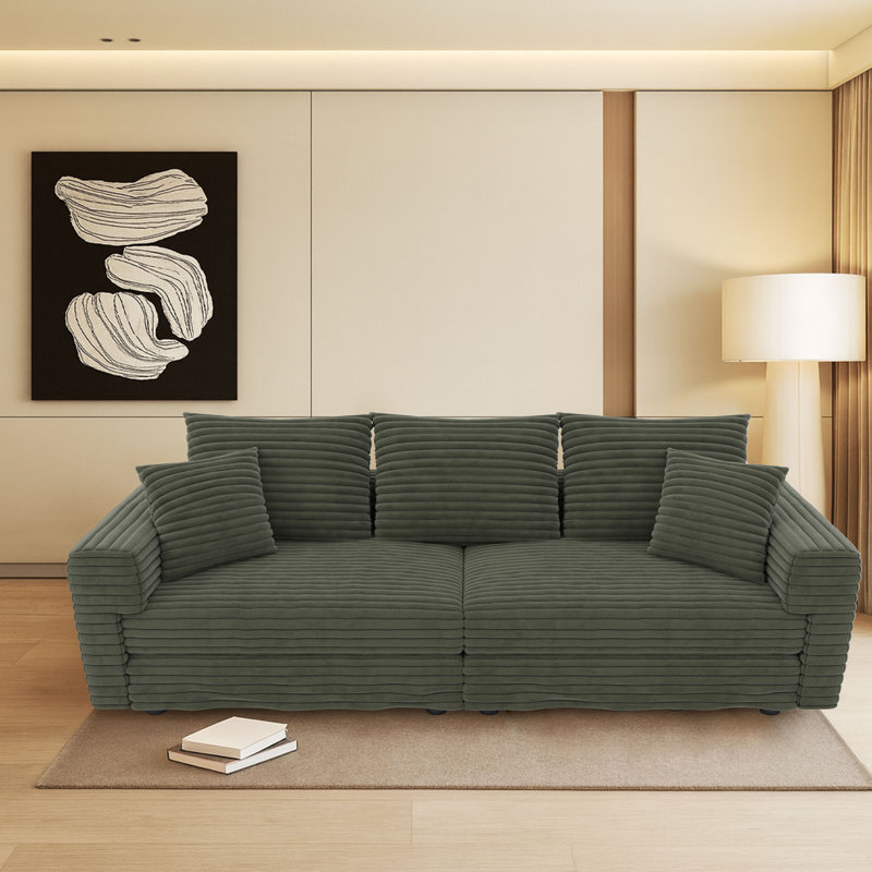 Canapé 3 places en velours côtelé Modern, H 35,35 po x l 82,87 po x P 35,43 po, Vert