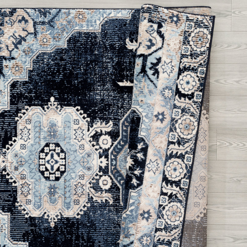 Tapis bleu marine délavé Faroe, Rectangle 5 pi x 7 pi