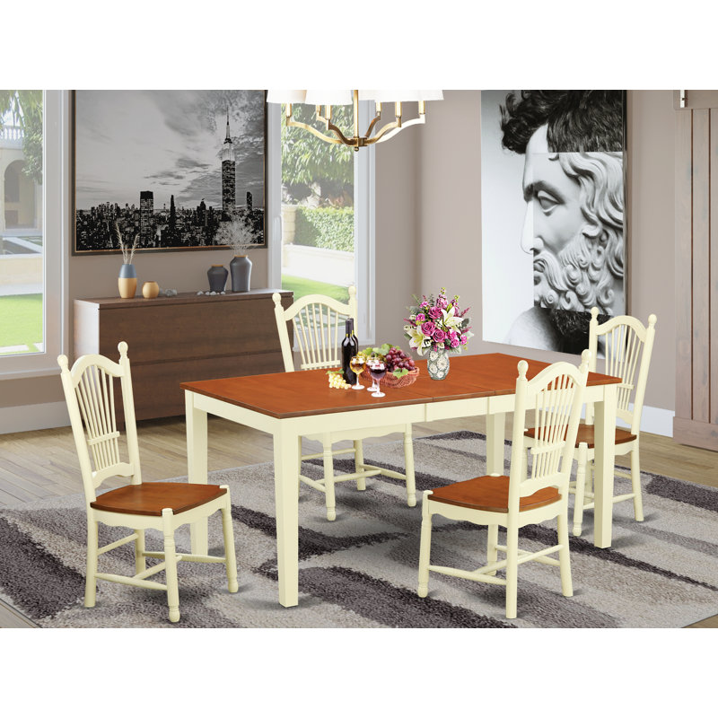 5 Piece Dinette Set for 4 Includes a Rectangle Dining Table with Butterfly Leaf and 4 Dining Room Chairs, Buttermilk & Cherry