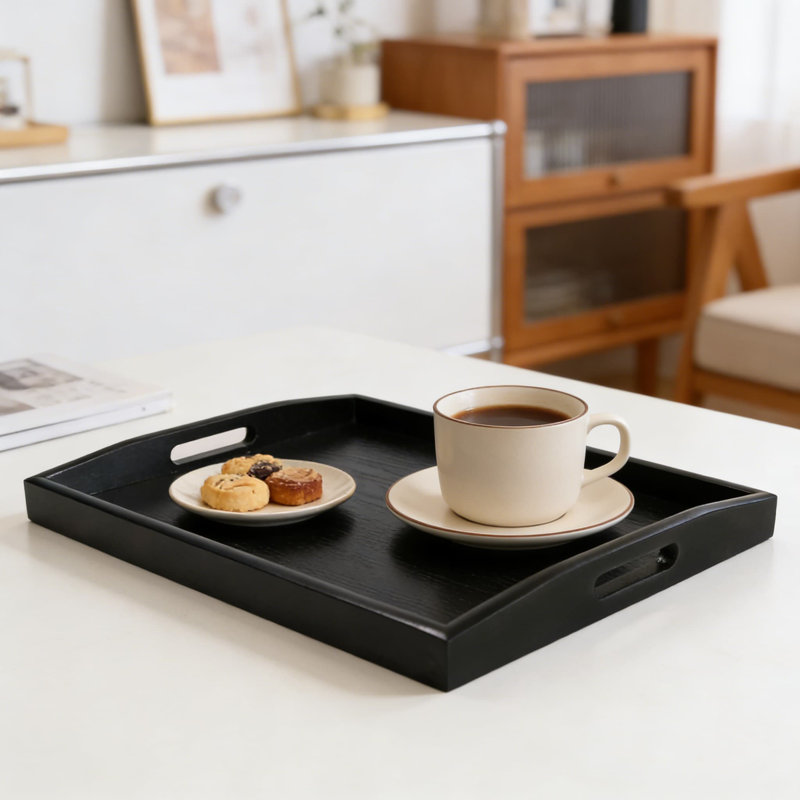 Large Wooden Serving Tray With Handles - Premium Ash Wood Butler Tray For Breakfast, Dining, And Home Decor, Raised Edges Prevent Spills