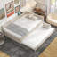Lit plateforme double tapissier pleine grandeur beige avec lit gigogne et construction, sans sommier tapissier