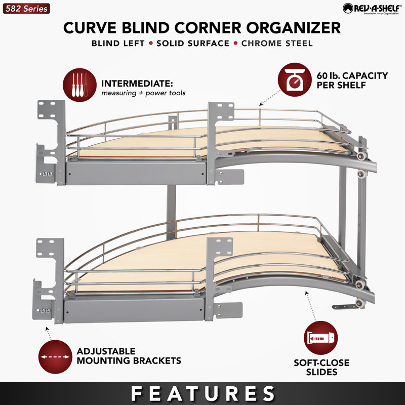 Système d'organisation d'angle coulissant Contemporary Curve de Rev-A-Shelf pour les coins cachés