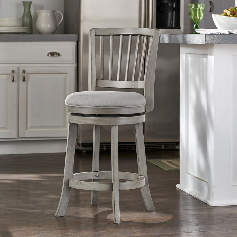 Jovie Swivel Counter & Bar Stool, Counter Stool (24.37'' Seat Height), Antique Gray, Gray Linen