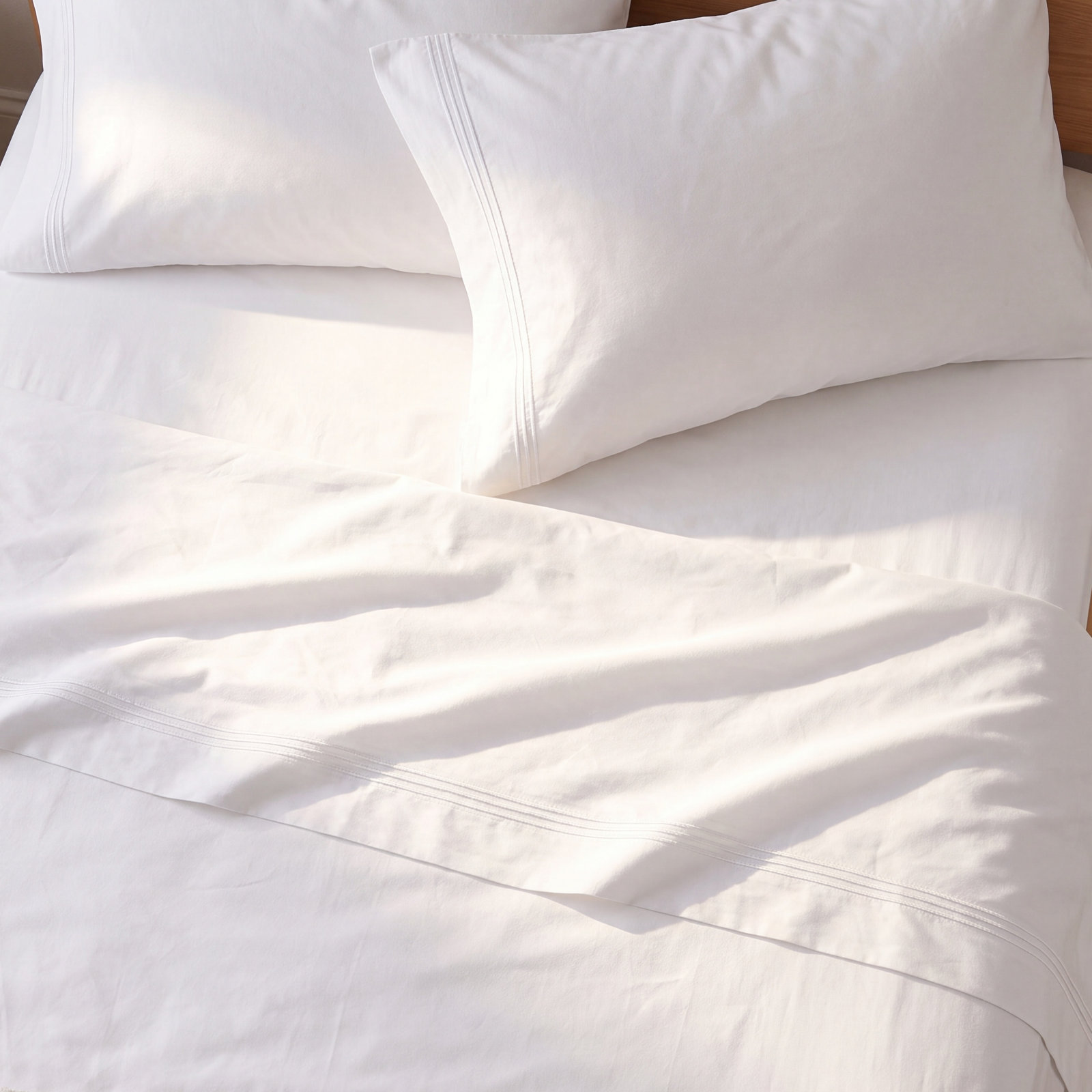 Cotton Sheet Set, White, King Sheet Set with 2 Pillowcases