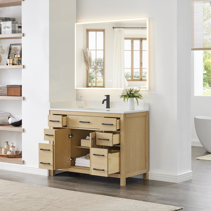 Beckett 48" Freestanding Single Bathroom Vanity with Cultured Marble Top, Brushed Nickel, Carrara Cultured Marble