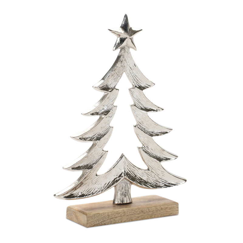 Arbre de Noël en métal avec base en bois