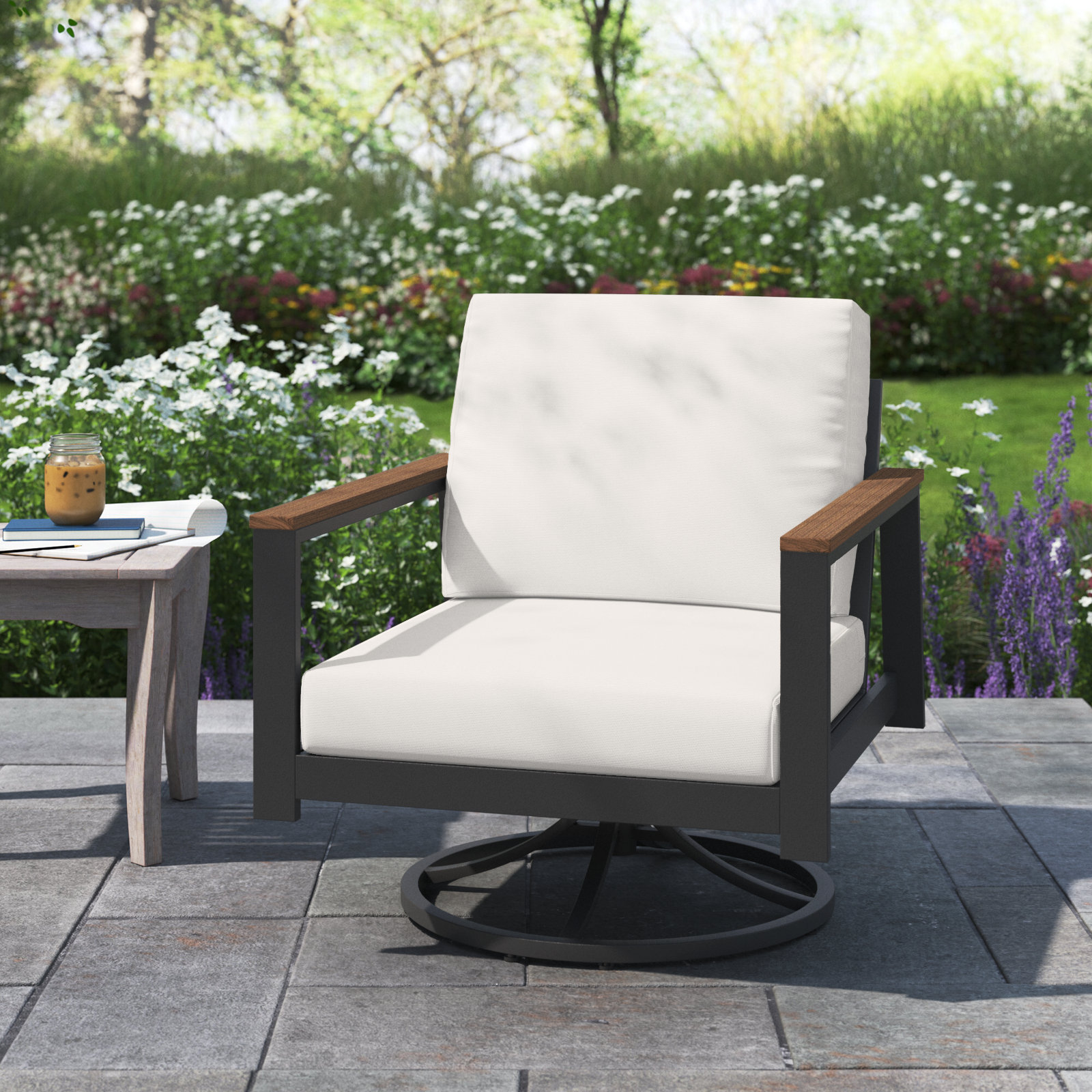 Townsend Outdoor Rocking Metal Chair with Cushions, Sunbrella Canvas Natural, Brown