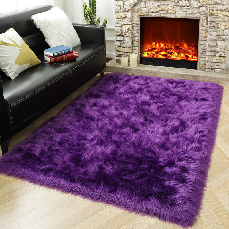 Tapis de couleur unie en fausse peau de mouton de couleur unie Blatherwick, Rectangle 2 pi x 3 pi