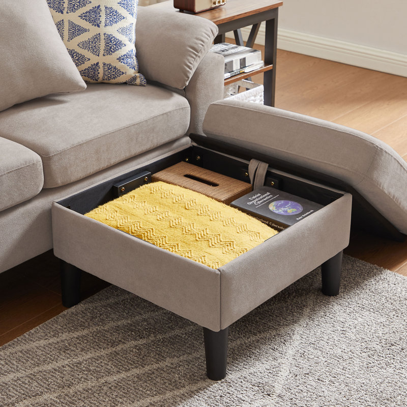 Canapé modulaire réversible avec repose-pieds de rangement 79,5 po, Mélange de lin beige