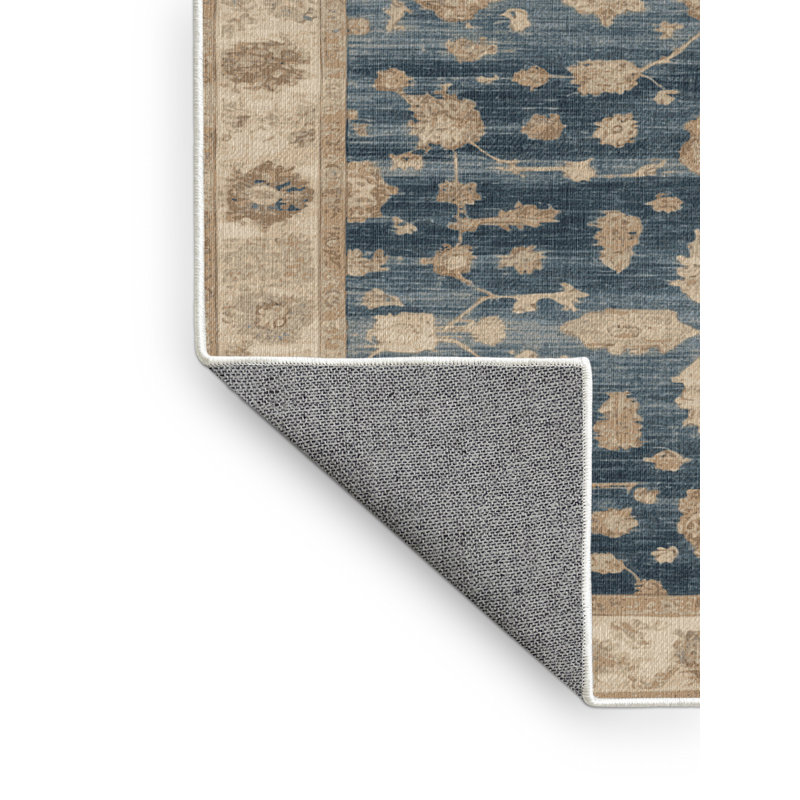 Tapis beige surteint lavable à la machine, Rond 5 pi