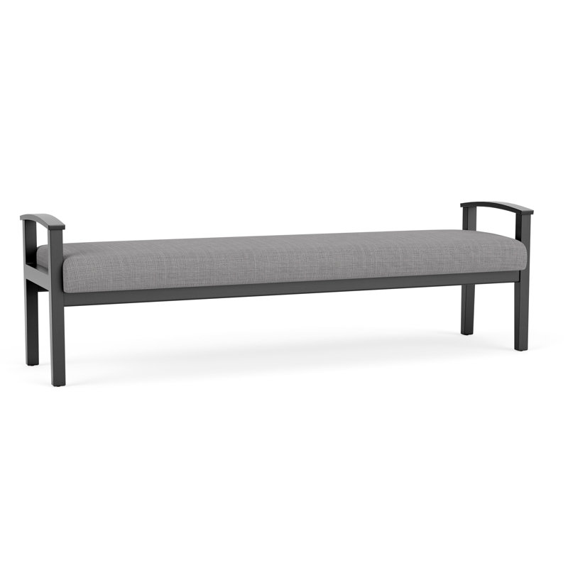 Banc en bois massif Amherst, Noir, Gris chambray