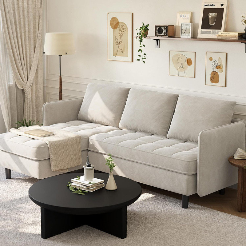 Canapé modulaire en L avec rangement caché, petit canapé en chenille pour les appartements