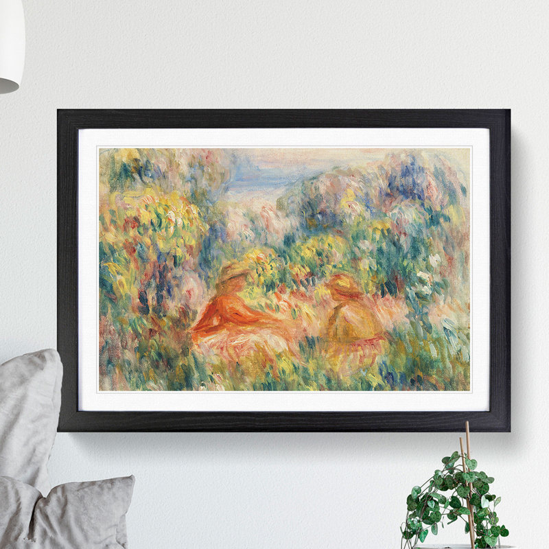 Two Women in a Landscape by Pierre-Auguste Renoir - Picture Frame Painting, 27cm H x 36cm W x 2cm D, Black