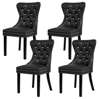 Faux Leather Wing Back Dining Chairs with Diamond-Tufted Back(Set of 4)