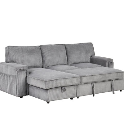 Sophisticated Sleeper Sectional With Storage Bags And Cup Features - Gray 3 Holder Facilities Seating