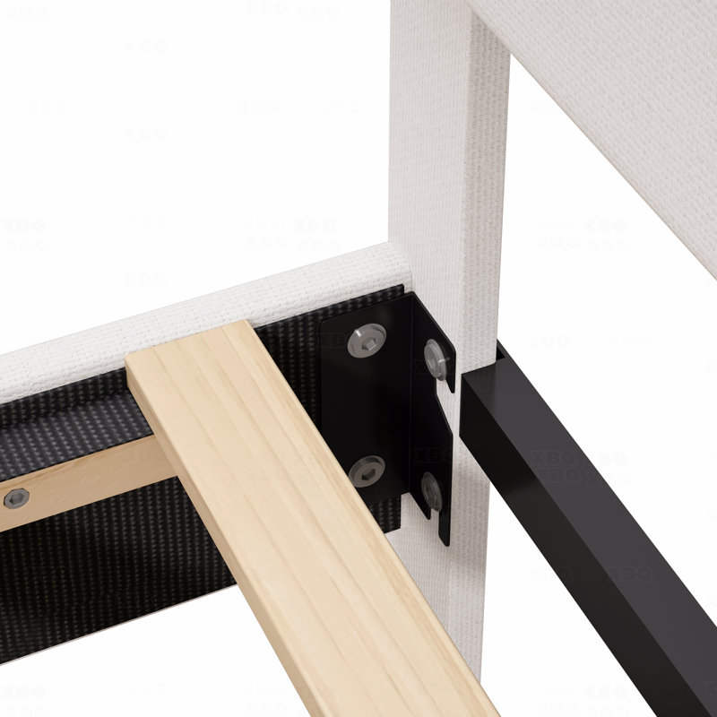 Lit plateforme tapissier avec tête de lit ajustable, rembourrage en tissu de lin, Très grand lit