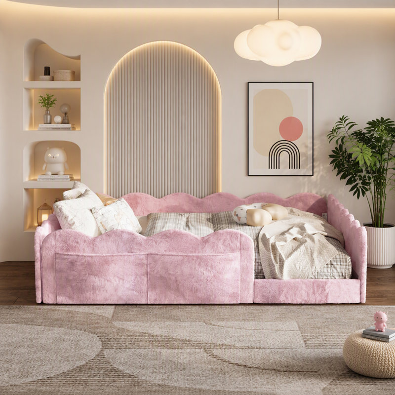 Lit double tapissier sur pied, Double, Pink