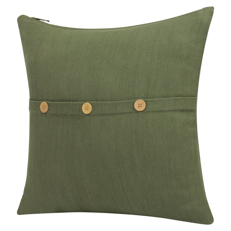 South Hampton Blue Buttoned Cotton Throw Pillow, Forest Green, 20" x 20", Polyester