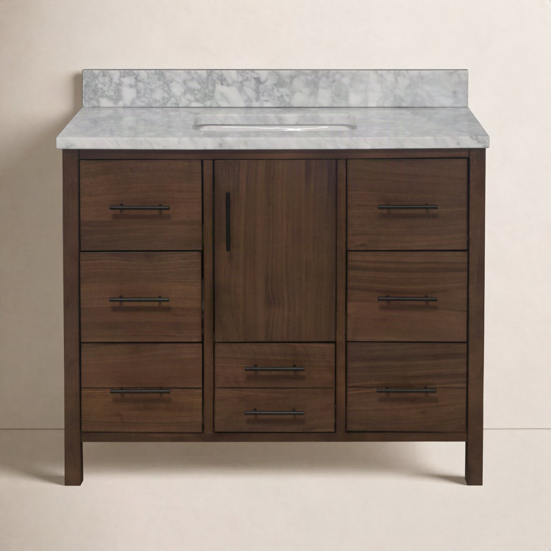 Kiara 42'' Single Bathroom Vanity with Top, Carrara Marble, Walnut