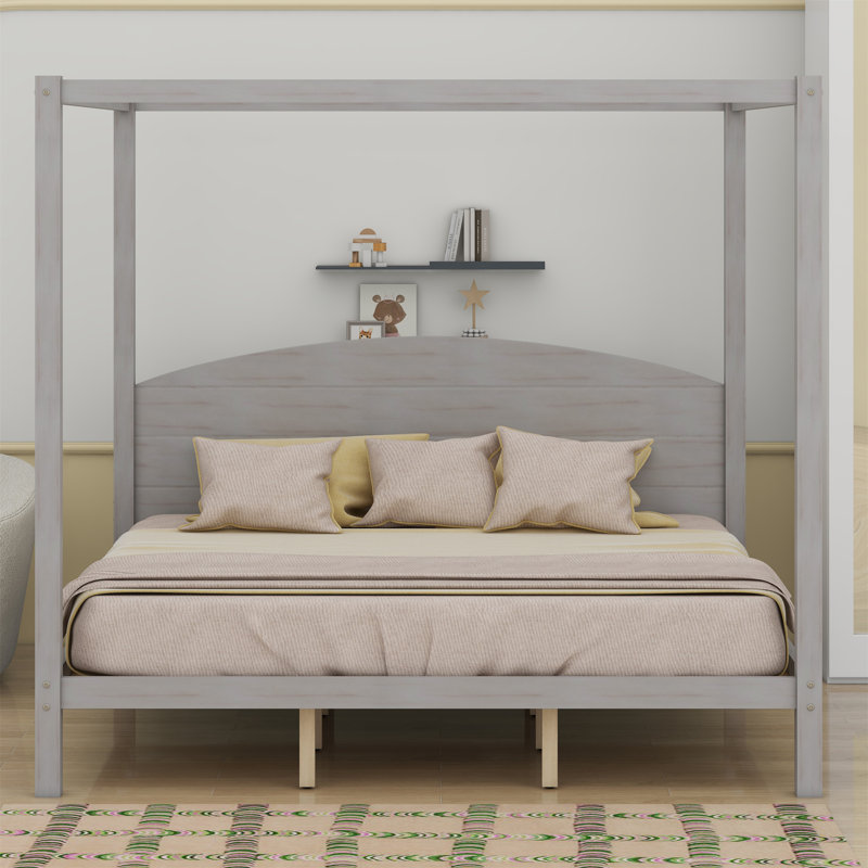 Canopy Platform Bed With Headboard, Gray Wash