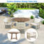 Ensemble de table de salle à manger 5 pièces pour patio inclus 1 table basse extensible, 4 fauteuils en rotin avec coussins et structure en fer