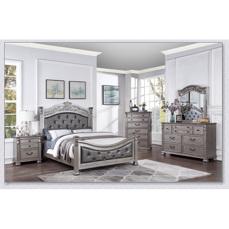Ensemble de commode et miroir en bois argent antique avec un design élégant et un grand rangement pour les chambres traditionnelles