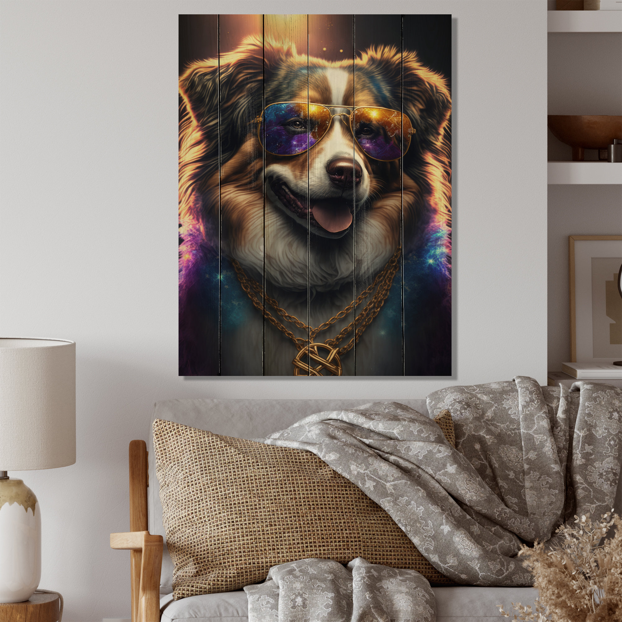 Trinx Harpergrace Australian Shepherd Gangster In NYC On Wood Print ...