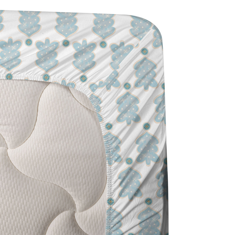 Ambesonne Teal Sheet Set Cold Tones Xmas Trees Pattern Pale Blue Grey Camel, Queen Sheet Set with 2 Pillowcases