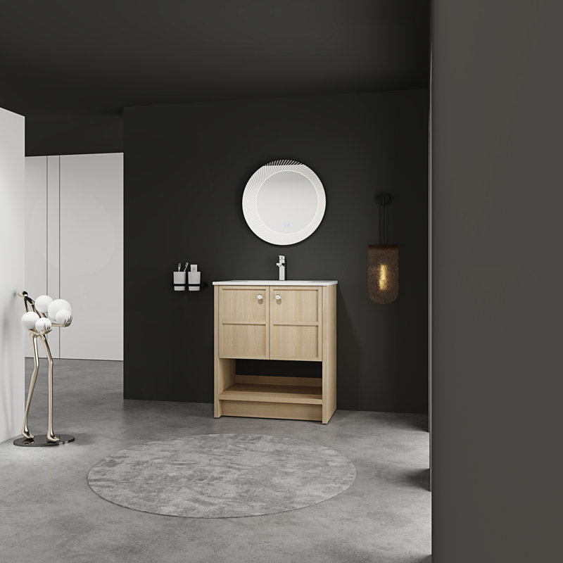 Meuble-lavabo autoportant avec lavabo en céramique et 2 portes à fermeture douce, 30"