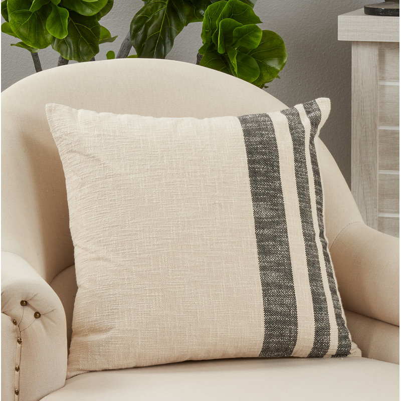 Natural Striped Cotton Pillow Cover, 20 x 20 inches