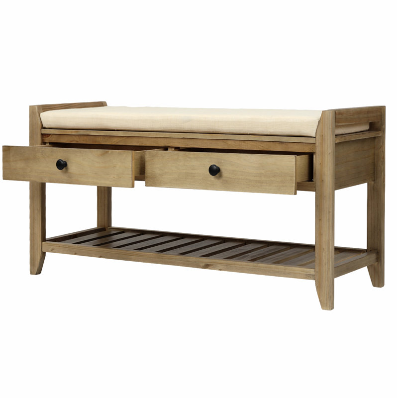 Banc de rangement polyvalent pour chaussures avec siège rembourré et tiroirs, Gris délavé